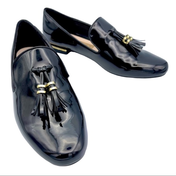 ZARA | Tasseled Black Patent Leather Style Loafer Flats | Size US 6.5 / EUR 37 - Picture 1 of 13